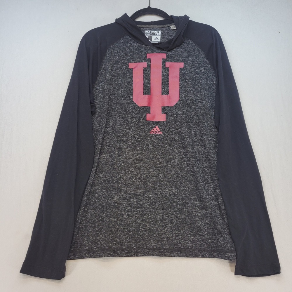 Adidas Indiana Hoosiers Hooded Shirt Mens Large Black Ultimate Tee University